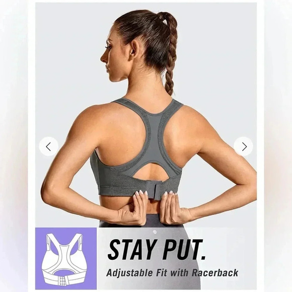 Syrokan Adjustable Front Straps High Impact Gray Racerback Sports Bra Size 34F - Picture 12 of 12